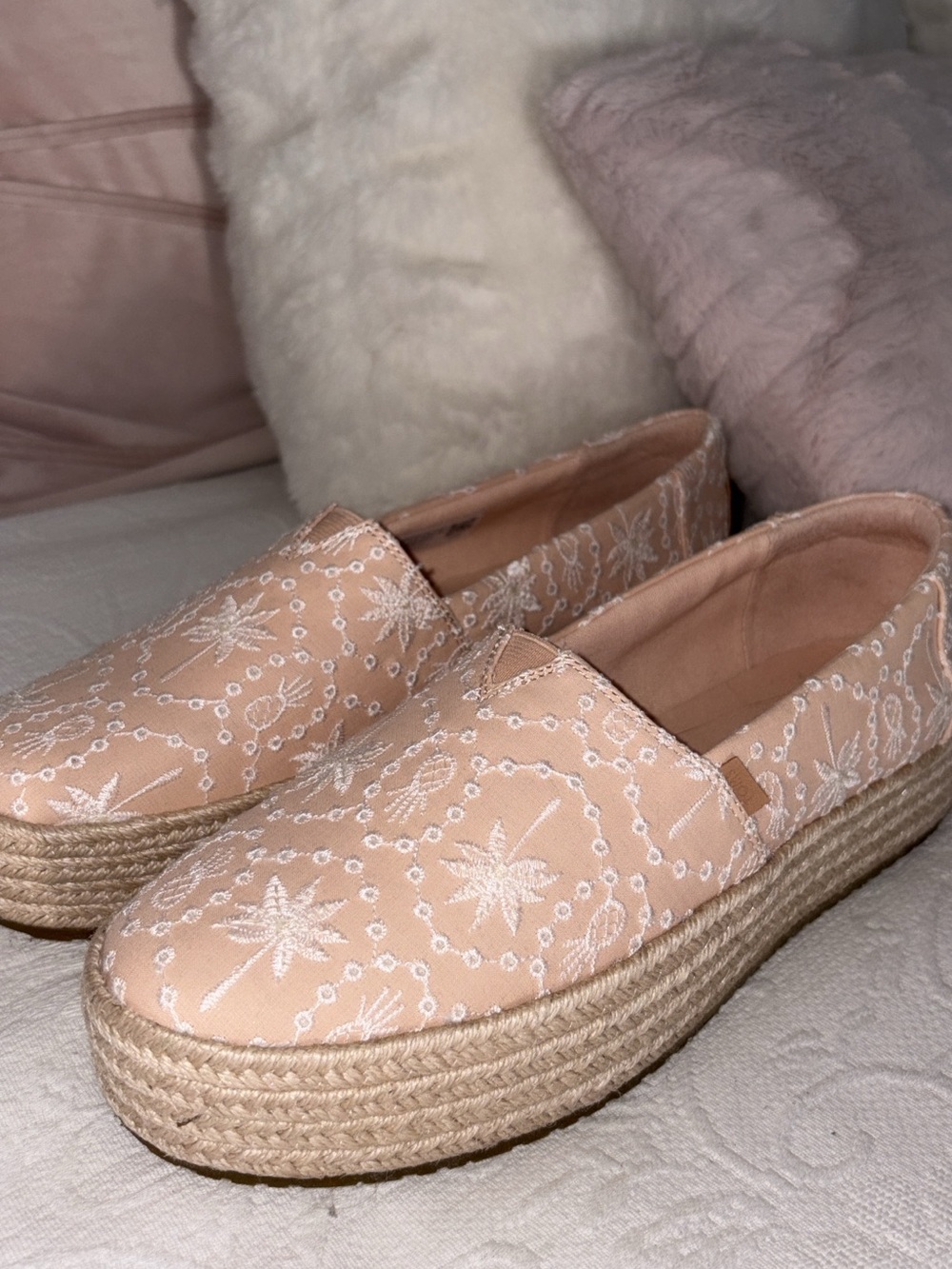Toms Pink Embroidered Platform Espadrilles